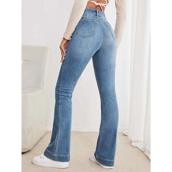 Flare Leg Seam front Jeans light wash denim flared - Picture 2 of 5